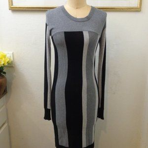 BCBGMaxAzria Black & Grey Striped Long Sleeve Dress